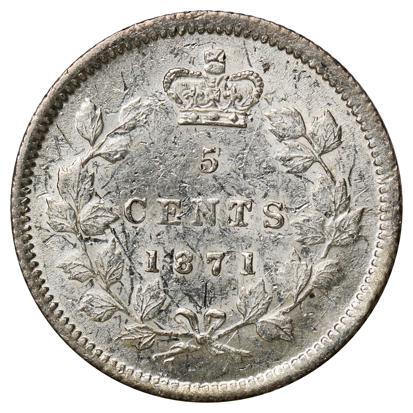 1871 Canada 5-cents AU-UNC (AU55) Marks