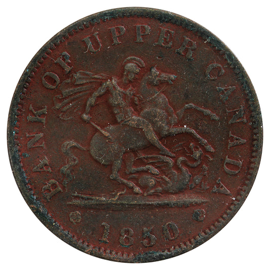 PC-6A1 1850 Province of Canada, Bank of Upper Canada Penny Token VF-EF (VF30) Corrosion