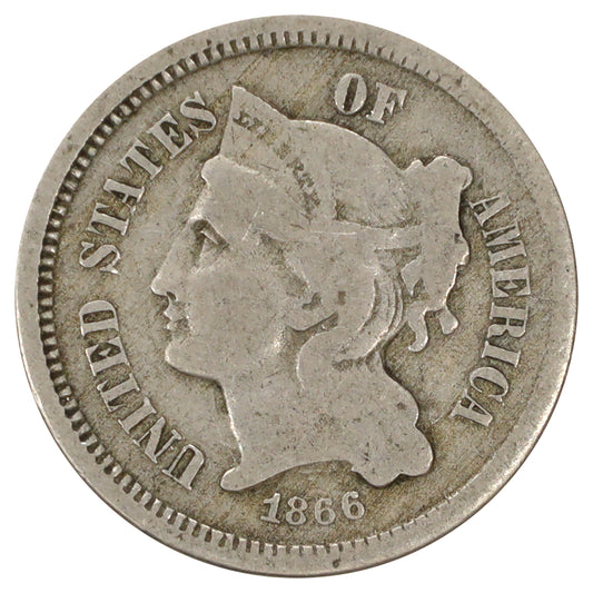 1866 Nickel USA 3 Cents VG-F (VG10)