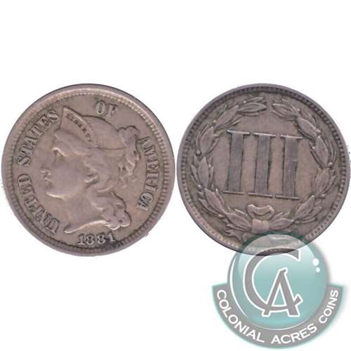 1881 Nickel USA 3 Cents VF-EF (VF30)