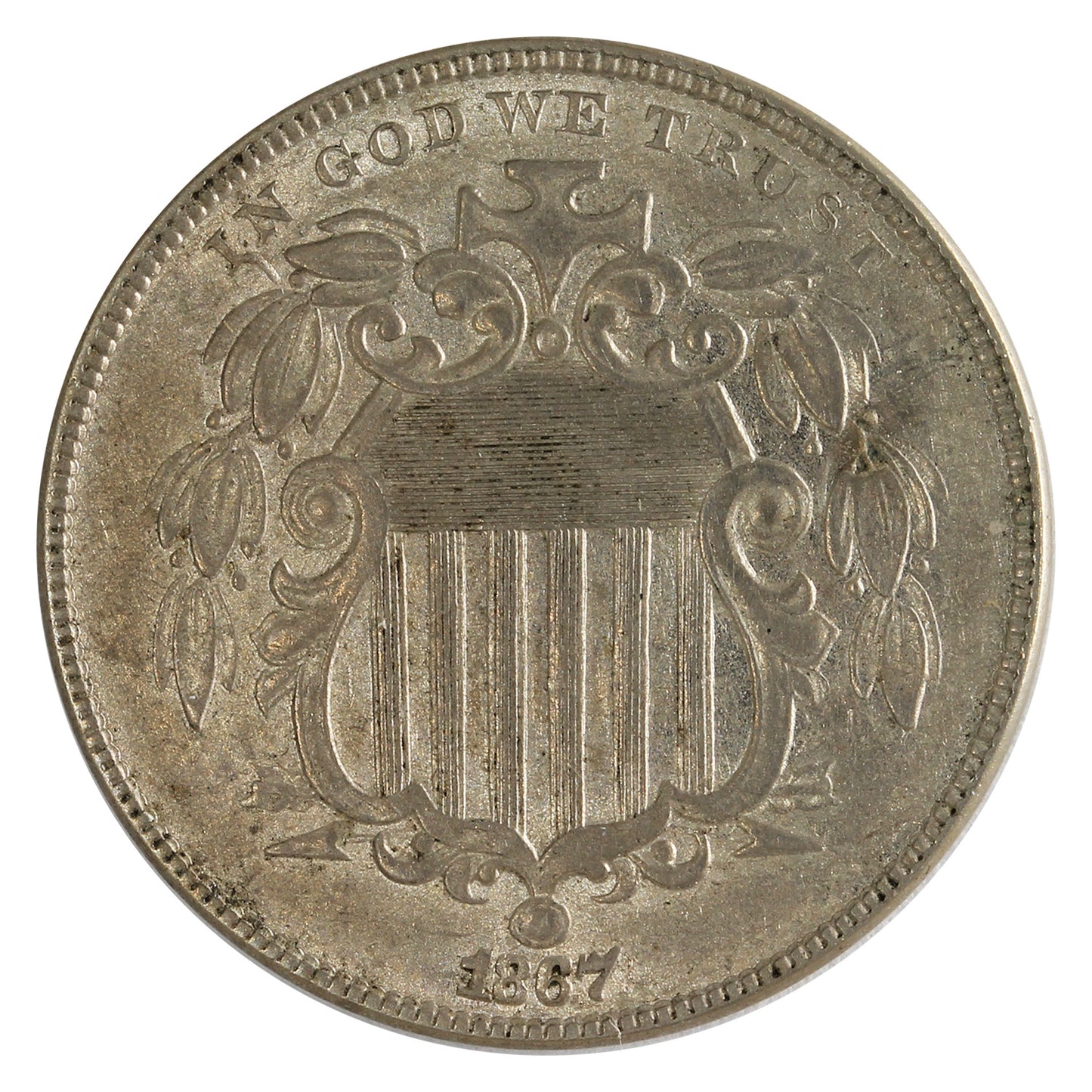 1867 No Rays USA Nickel Almost Uncirculated (AU50) $