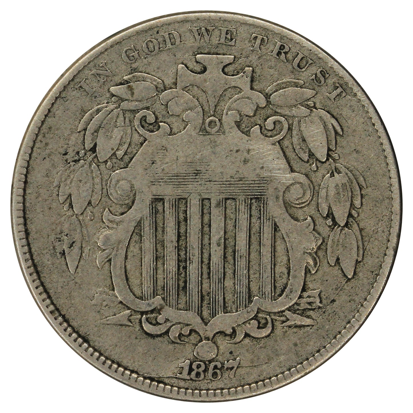 1867 No Rays USA Nickel F-VF (F-15)