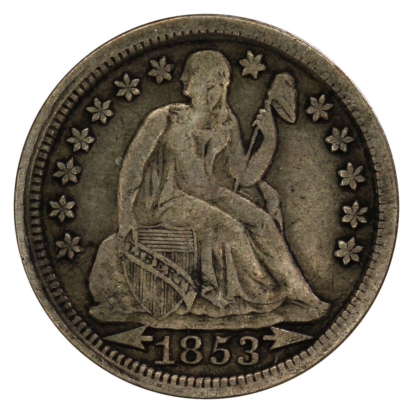 1853 Arrows USA Dime Very Fine (VF20) $