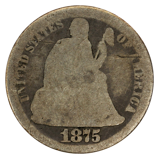 1875 CC Below Bow USA Dime About Good (AG3)