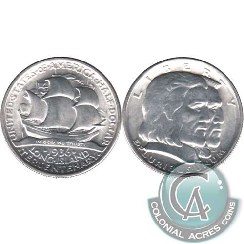 1936 Long Island Tercentenary US Half Dollar Brilliant UNC. (MS63) $