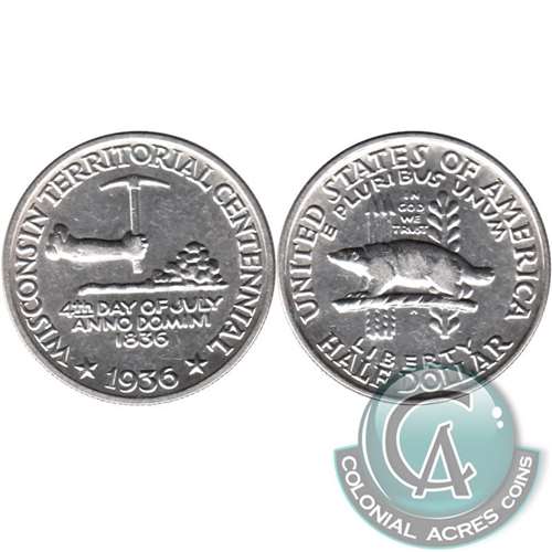 1936 Wisconsin Territotial Centennial USA Half Dollar AU-UNC (AU55) $