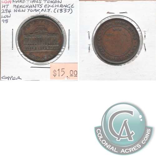 C. 1837 Copper US Token Merchants Exchange New York