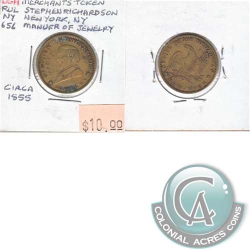 Ca. 1855 USA Token Stephen Richardson New York Manufr of Jewelry