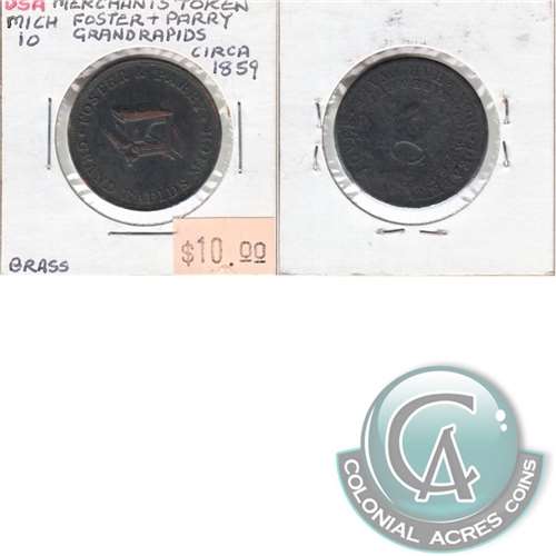 Ca. 1859 Brass USA Token Foster &amp; Parry Grand Rapids Mich.