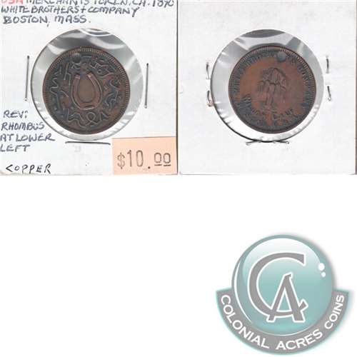 Ca. 1890's Copper US Token White Brothers & Co. Boston Mass - Holed