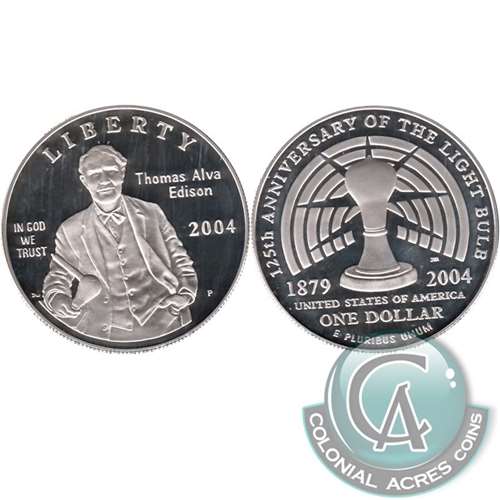 2004 P Thomas Edison USA Dollar Silver Proof