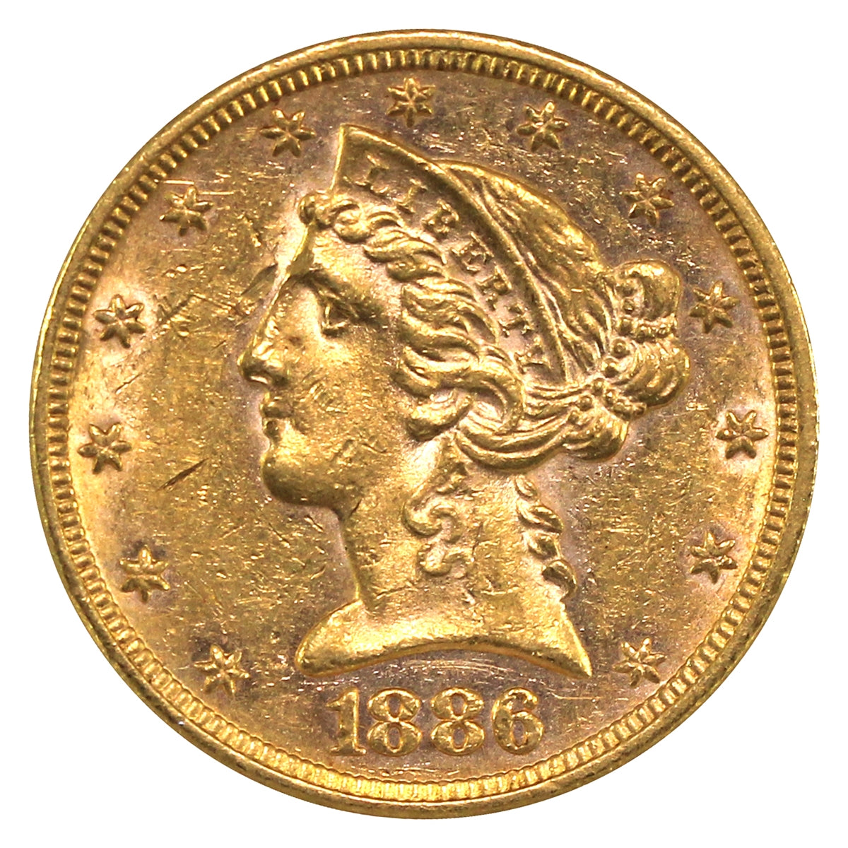 1886 USA $5.00 Gold Half Eagle EF-AU (EF45) $