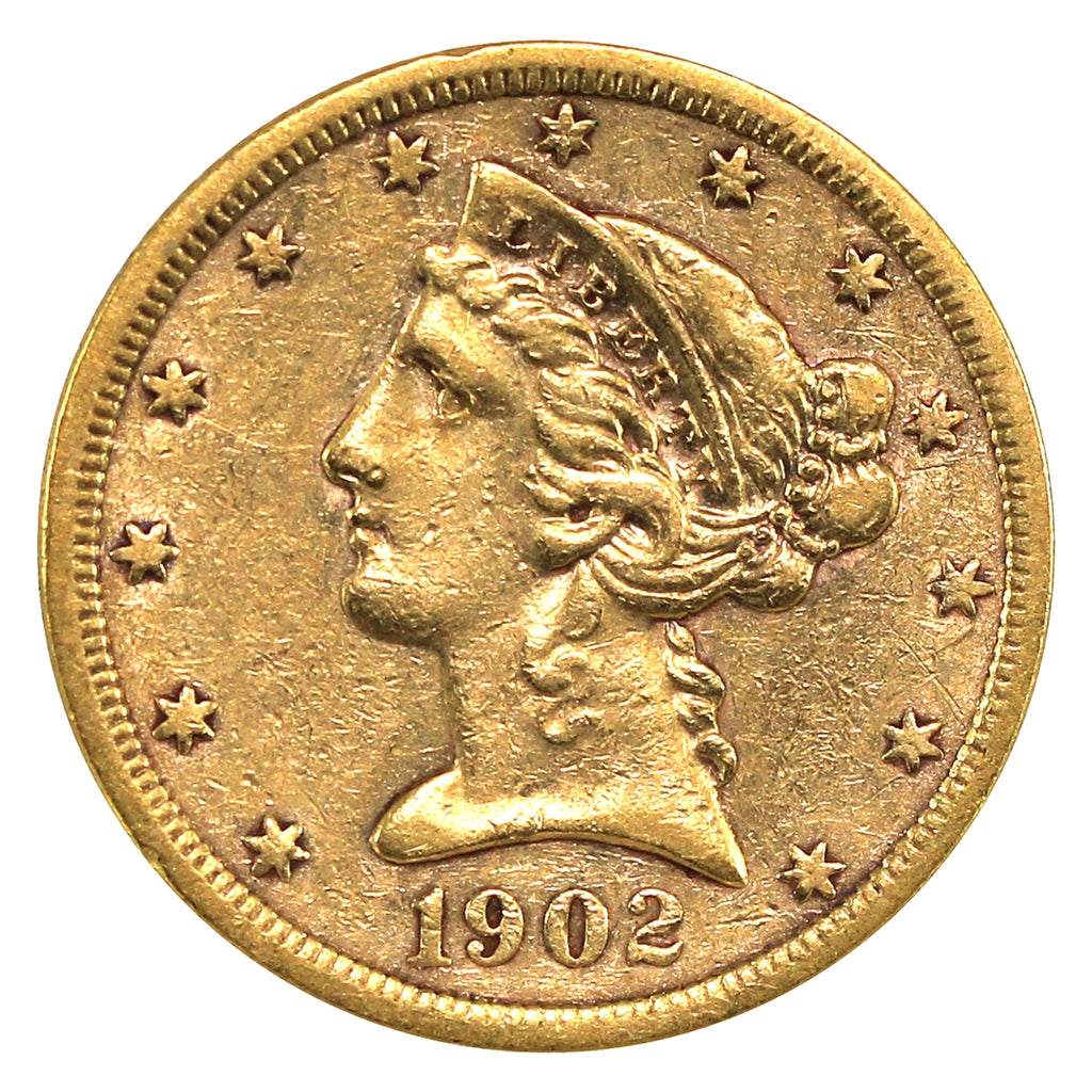 1902 S USA $5.00 Gold Half Eagle VF-EF (VF30) $
