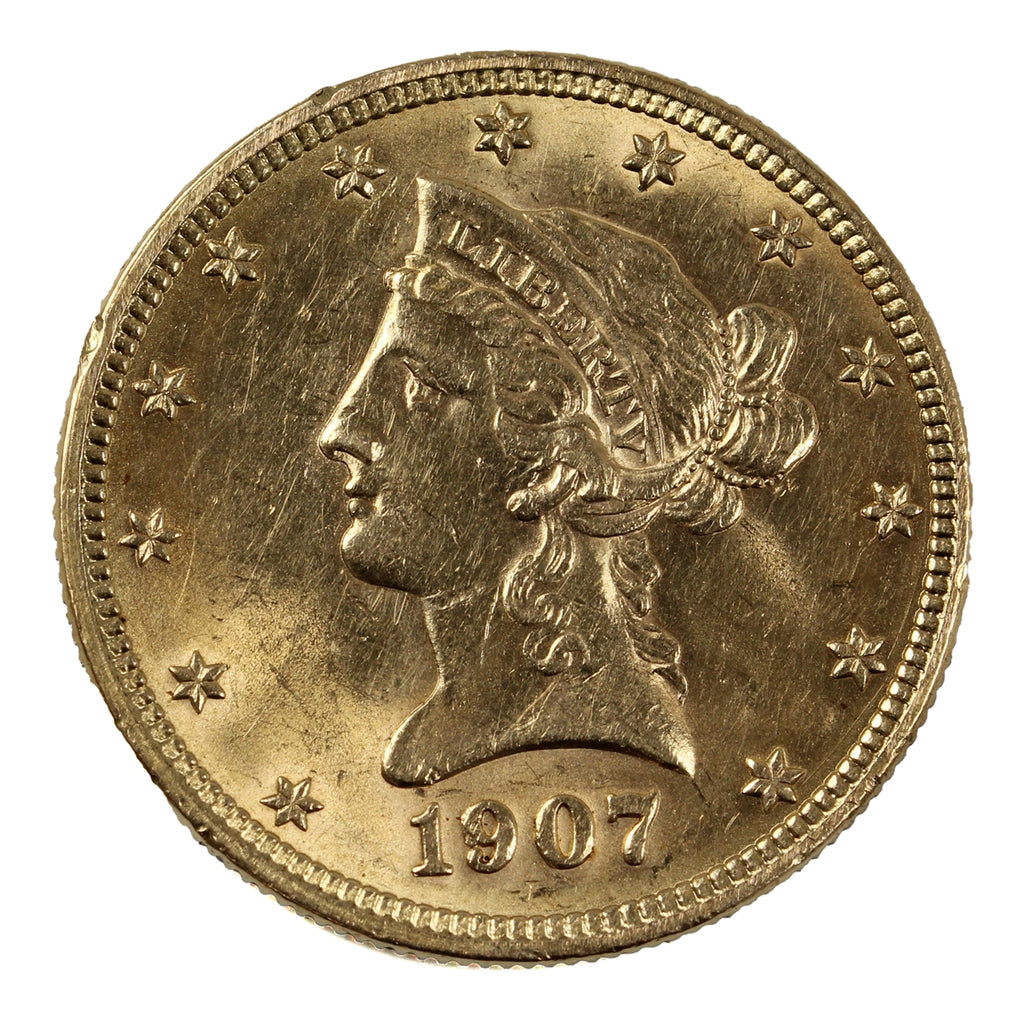 1907 USA $10 Gold Eagle UNC (MS60) Nicks
