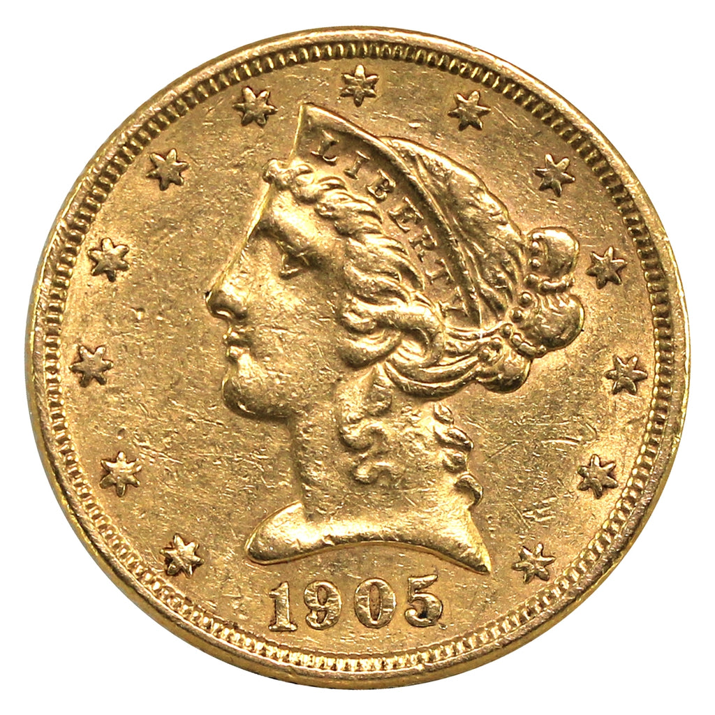1905 S USA $5.00 Gold Half Eagle EF-AU (EF45) $