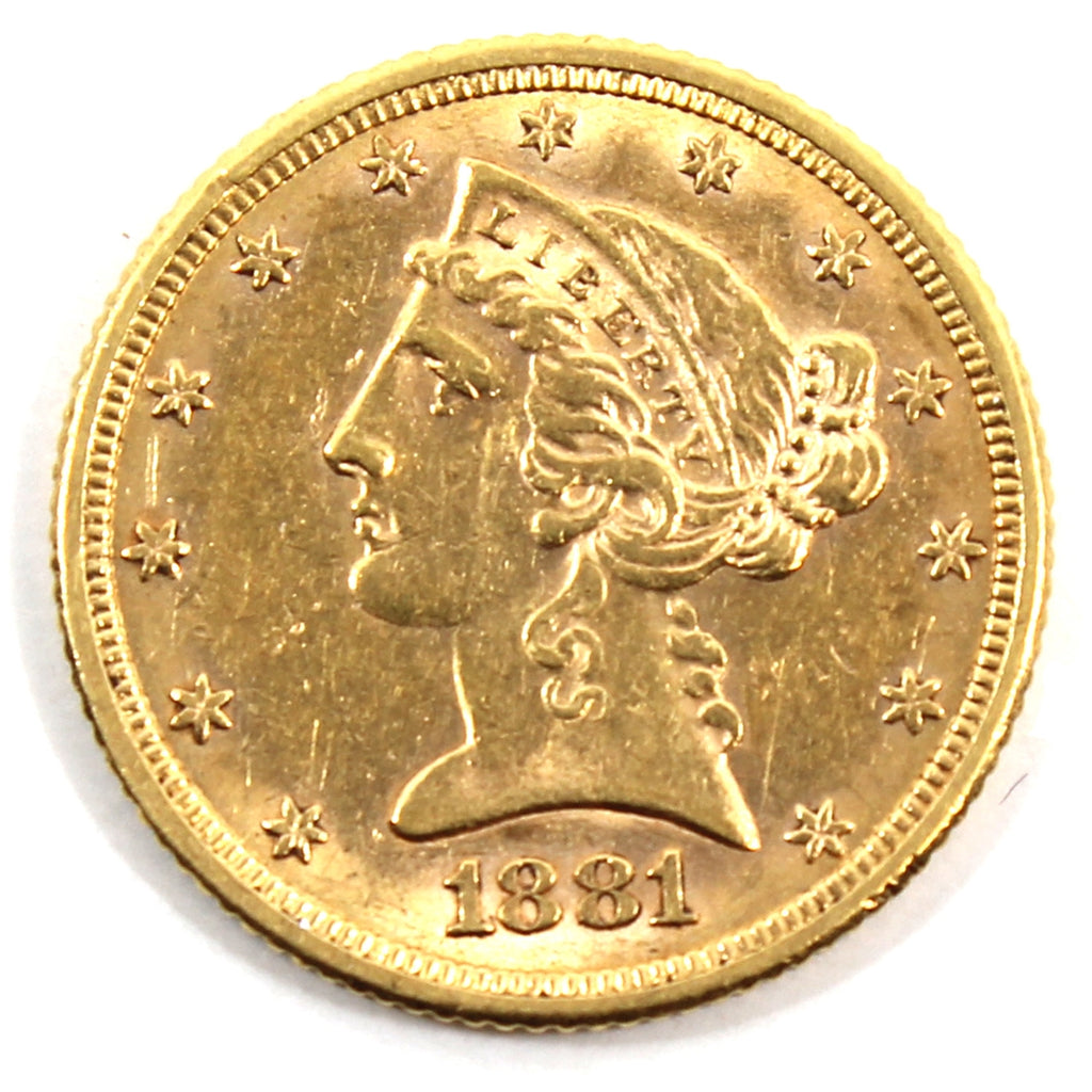 1881 USA $5 Gold Half Eagle EF-AU (EF45)