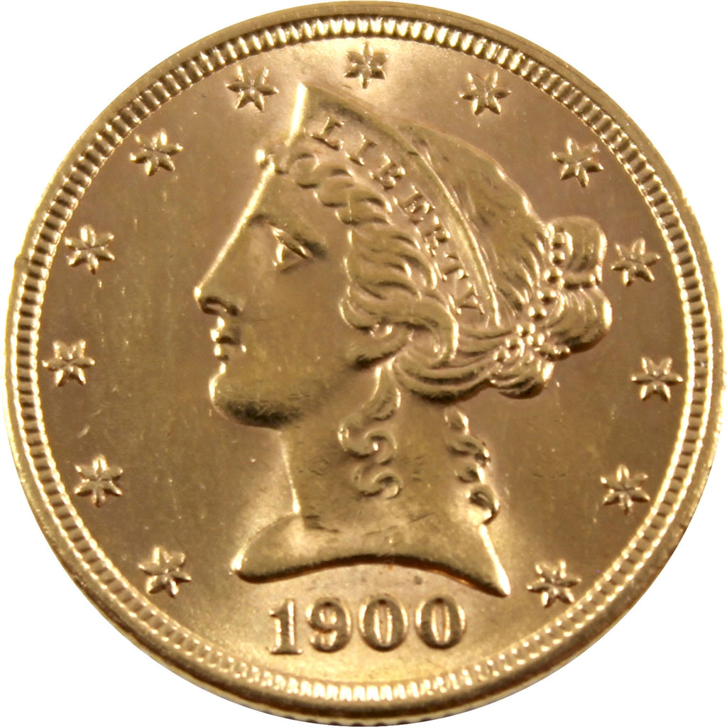 1900 USA $5 Gold Half Eagle Brilliant Uncirculated (MS63)