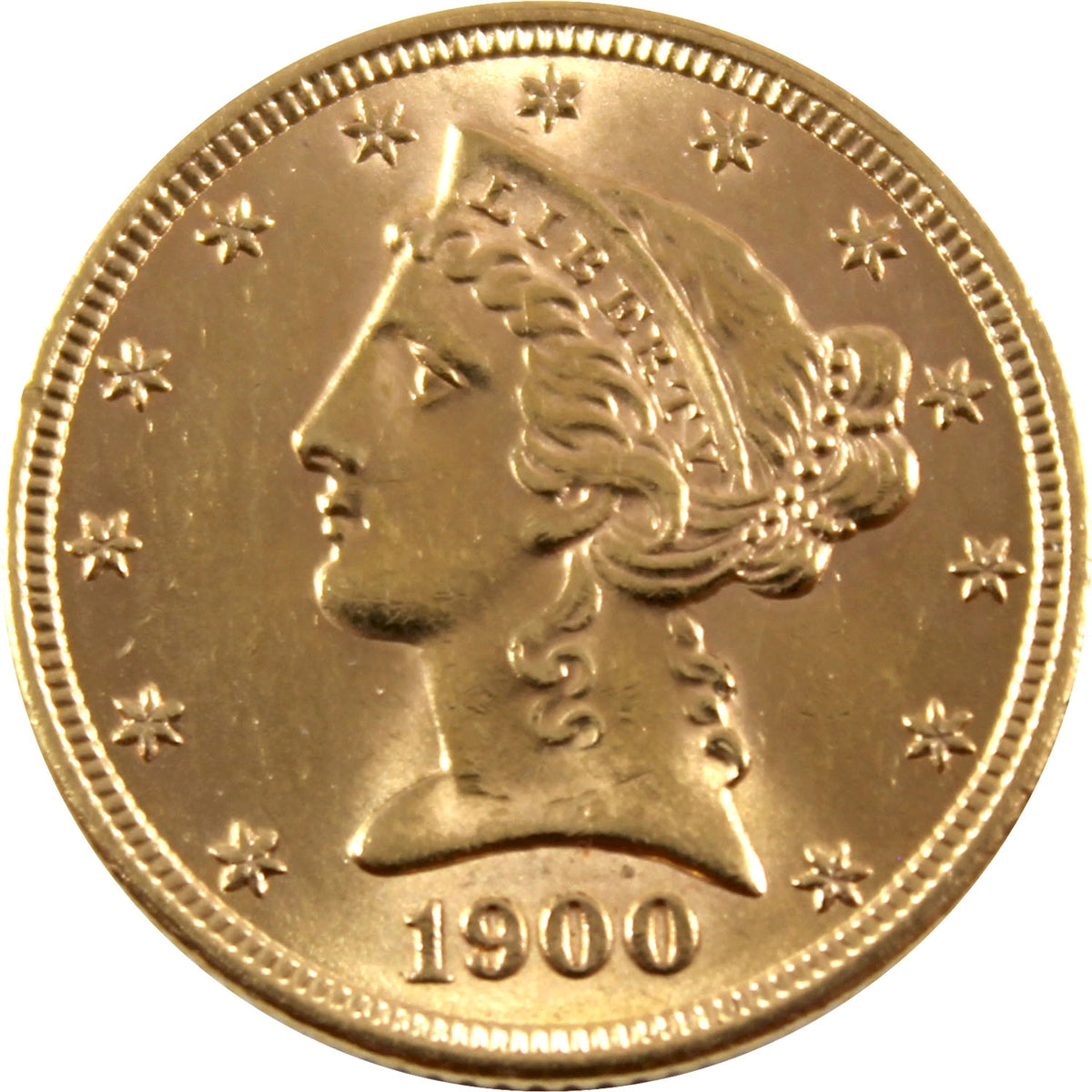 1900 USA $5 Gold Half Eagle Brilliant Uncirculated (MS63)