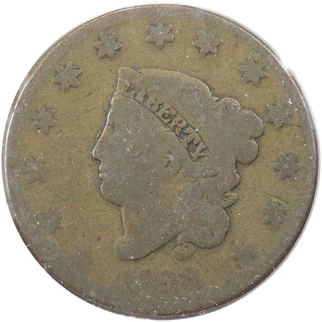 1828 Large Narrow Date USA Cent About Good (AG3)