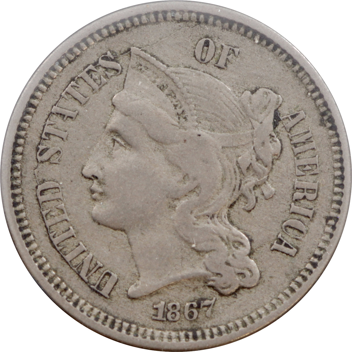 1867 USA 3 Cent VF-EF (VF-30)
