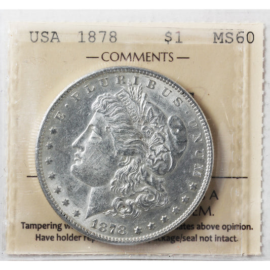 1878 7 Feathers 2nd Reverse USA Dollar ICCS Certified MS60