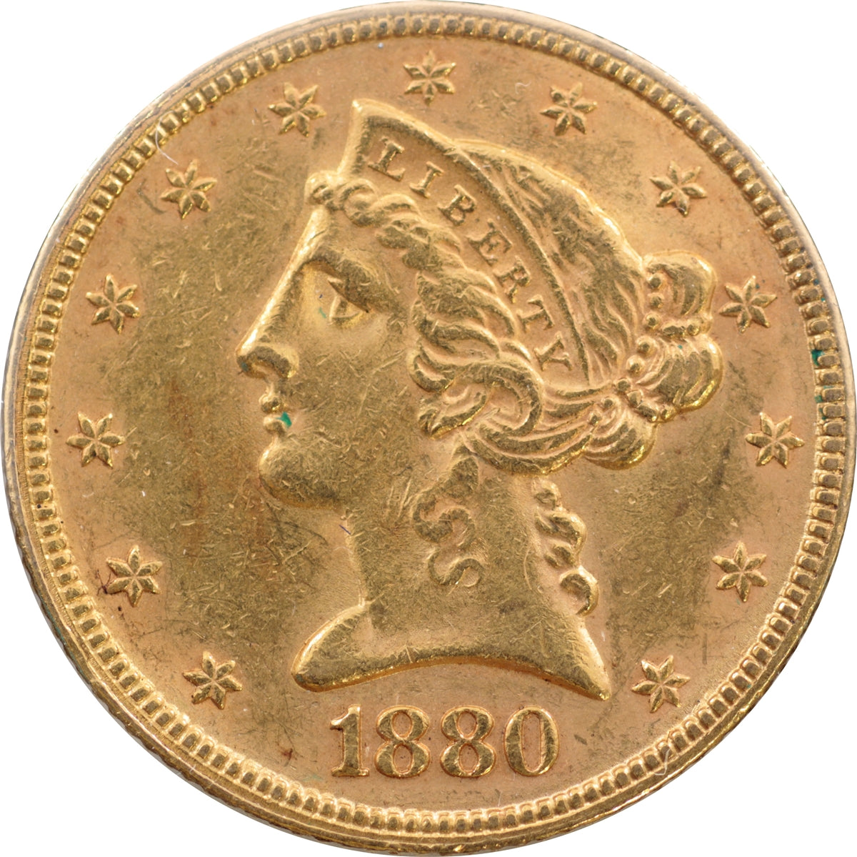 1880 USA $5.00 Gold Half Eagle Almost Uncirculated (AU50)