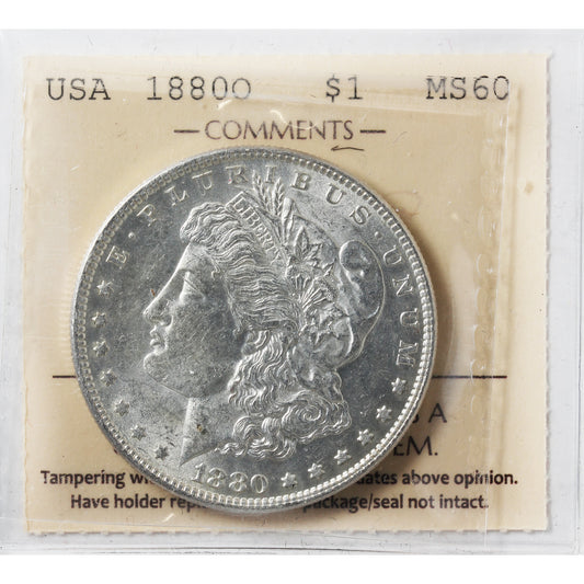 1880 O USA Dollar ICCS Certified MS60