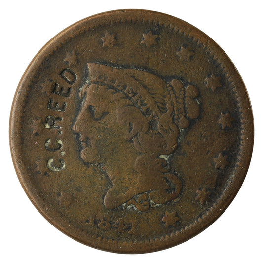 1841 USA Cent Fine (F-12) C.C. Reed Counterstamped $
