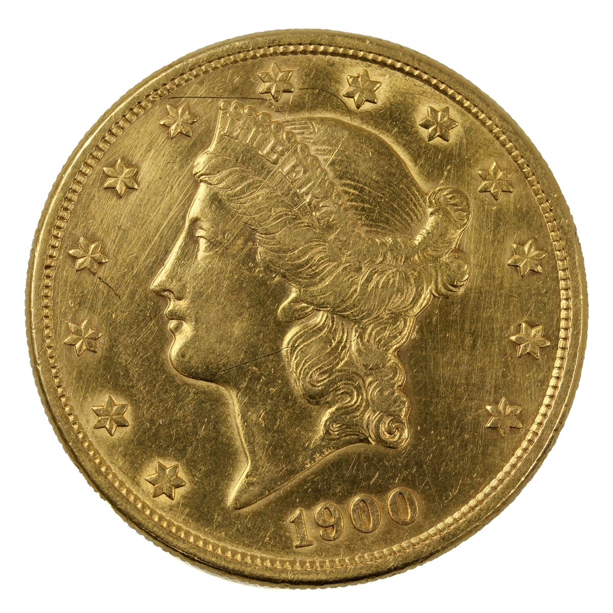 1900 S USA $20 Gold Double Eagle Almost Uncirculated (AU50) Heavy Scratch