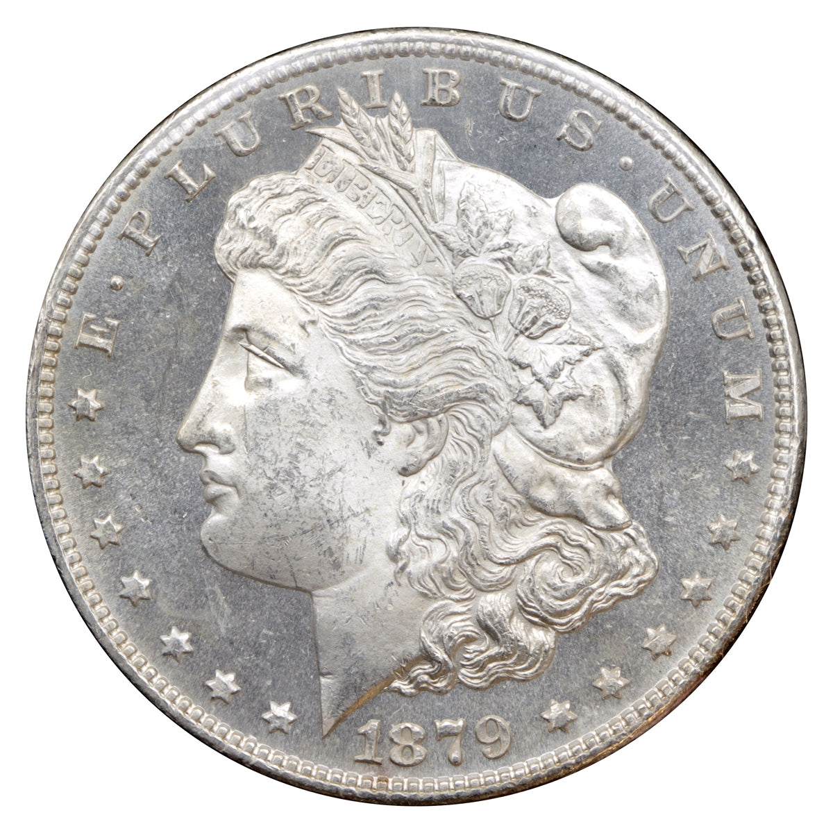 1879 S 3rd Reverse USA Dollar Brilliant Uncirculated (MS63), Cameo $