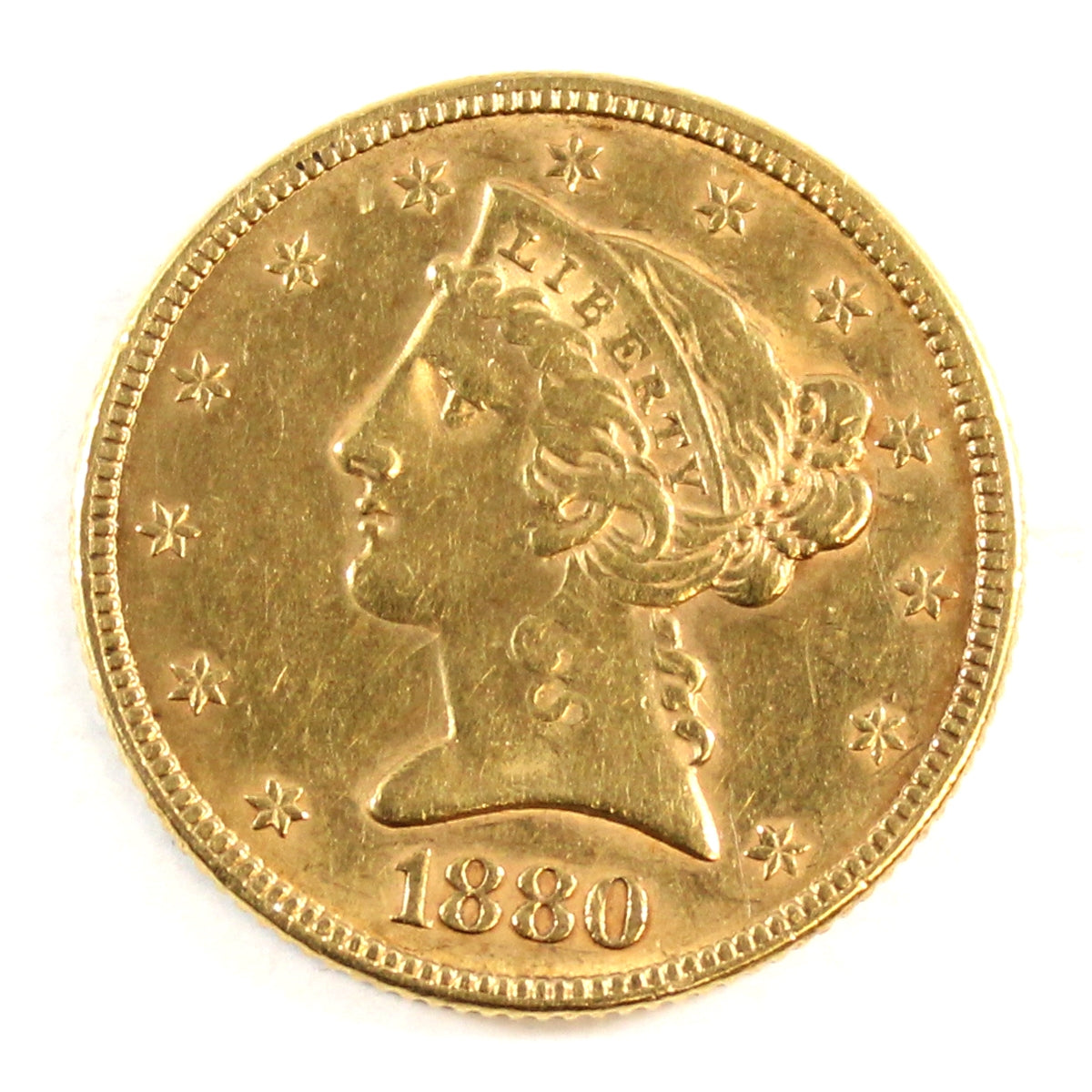 1880 USA $5.00 Gold Extra Fine (EF40) Scratched $