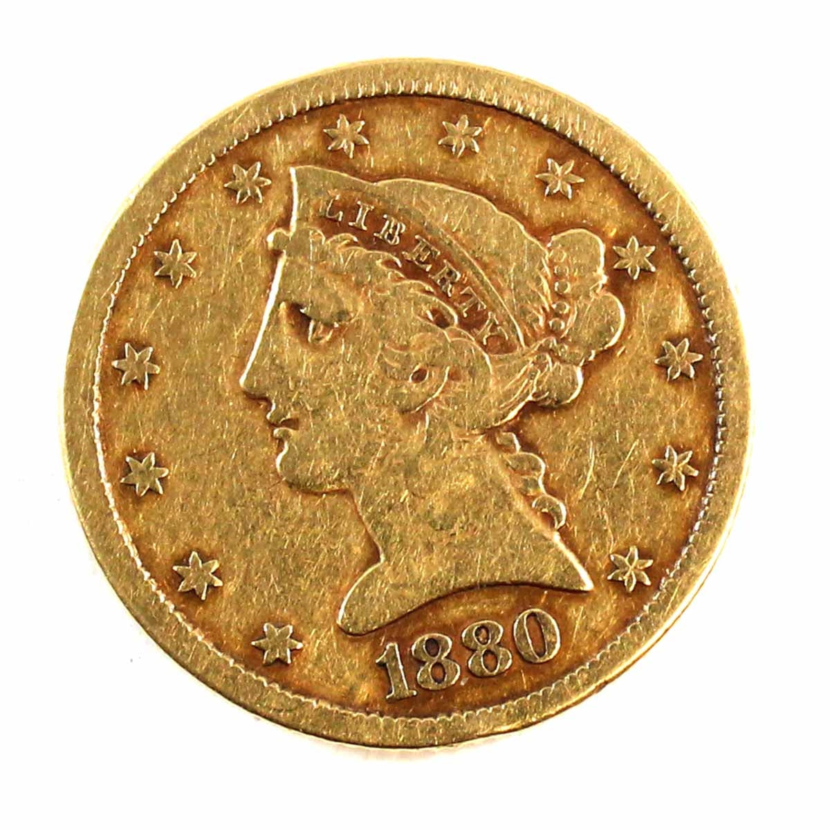 1880 CC USA $5.00 Gold F-VF (F15) Scratched $