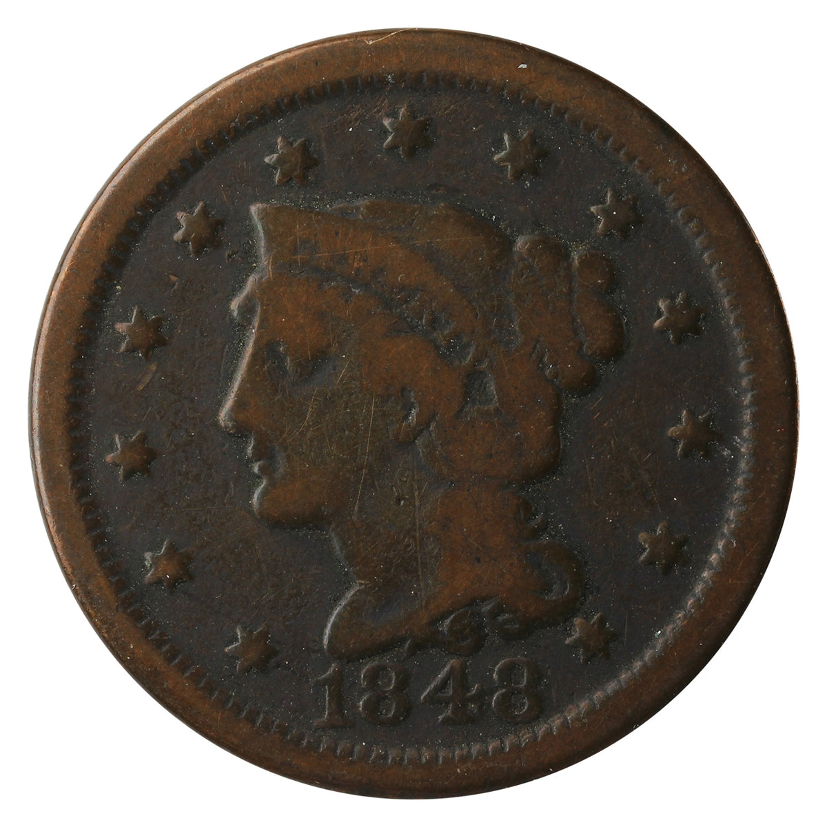 1848 USA Cent VG-F (VG10)