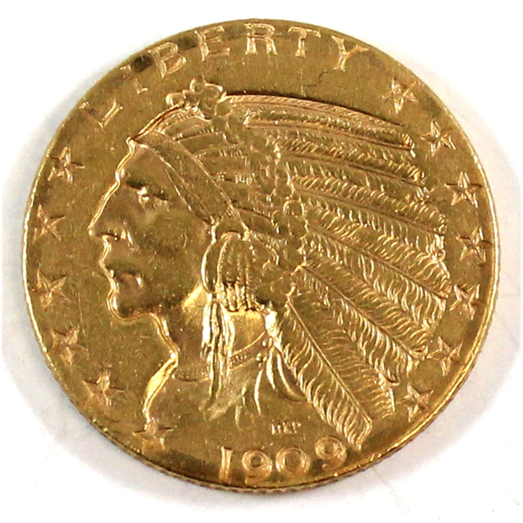 1909 D USA $5.00 Gold Extra Fine (EF40) Scratched $