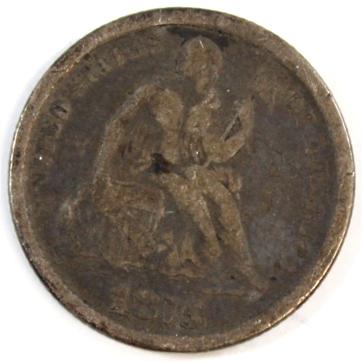 1875 CC Below Bow USA Dime Very Good (VG8)