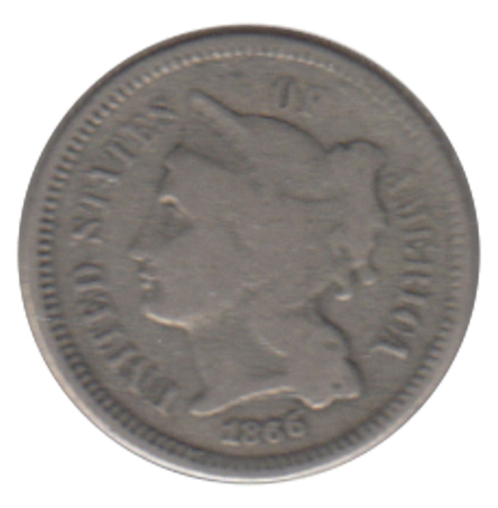 1866 Nickel USA 3 Cents Fine (F12)