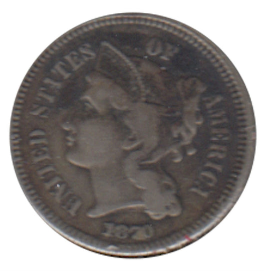 1870 Nickel USA 3 Cents VF-EF (VF-30)