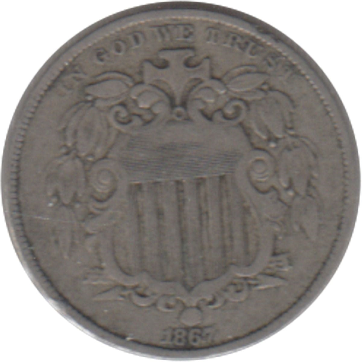 1867 No Rays USA Nickel Very Fine (VF20)
