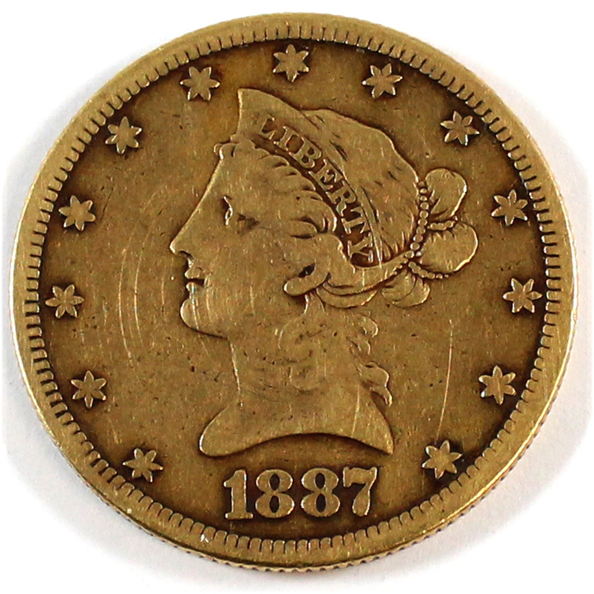 1887 S USA $10.00 Gold Very Fine (VF20) Scratched $