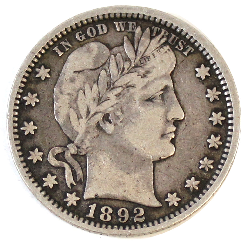 1892 Covered E In United USA Quarter F-VF (F15)