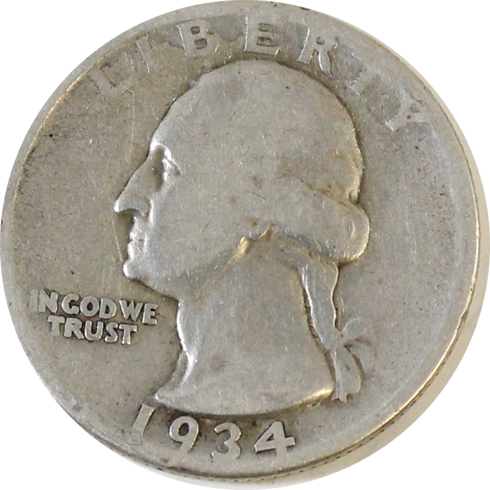 1934 D Heavy Motto USA Quarter Very Good (VG8)