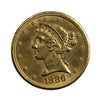 1886 S USA $5 Gold Half Eagle UNC+ (MS62)