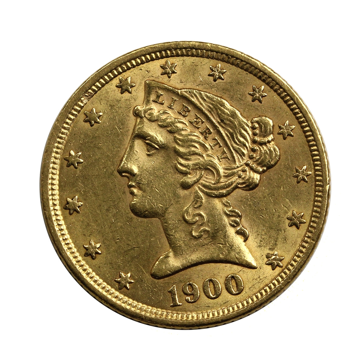 1900 USA $5 Gold Half Eagle AU-UNC (AU55)