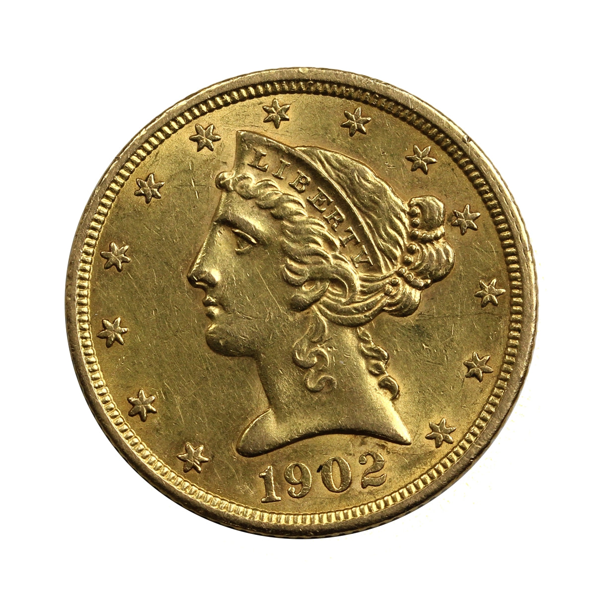 1902 S USA $5 Gold Half Eagle AU-UNC (AU55)