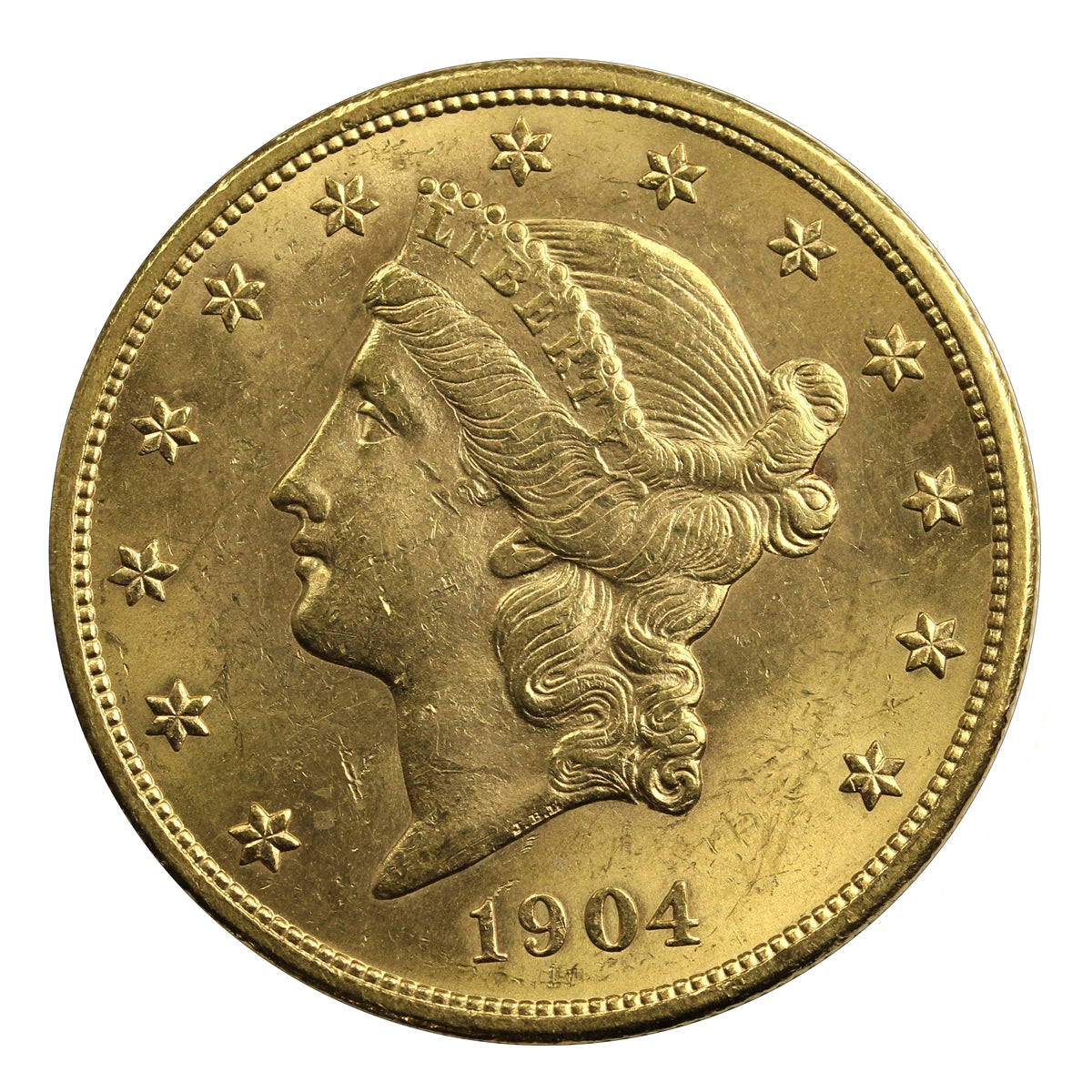 1904 USA $20 Gold Double Eagle UNC+ (MS62)
