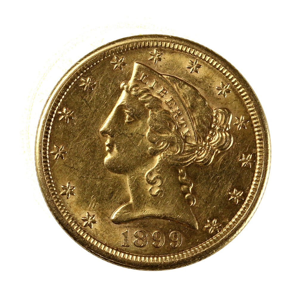 1899 S USA $5.00 Gold Half Eagle AU-UNC (AU55)