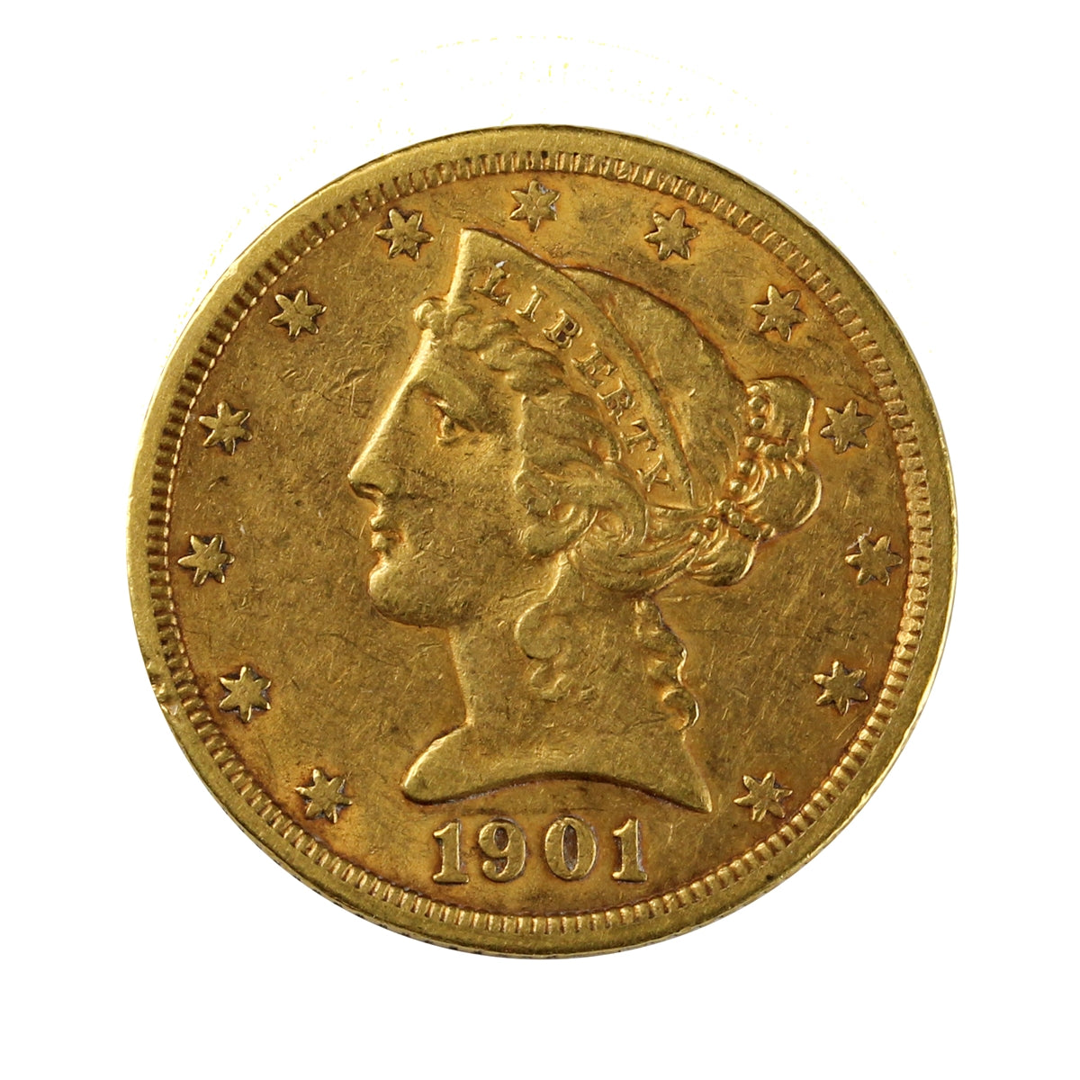 1901 S USA $5.00 Gold Half Eagle VF-EF (VF30)