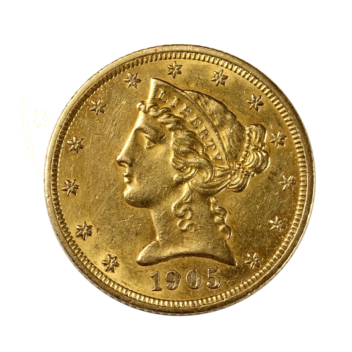 1905 USA $5.00 Gold Half Eagle AU-UNC (AU55)