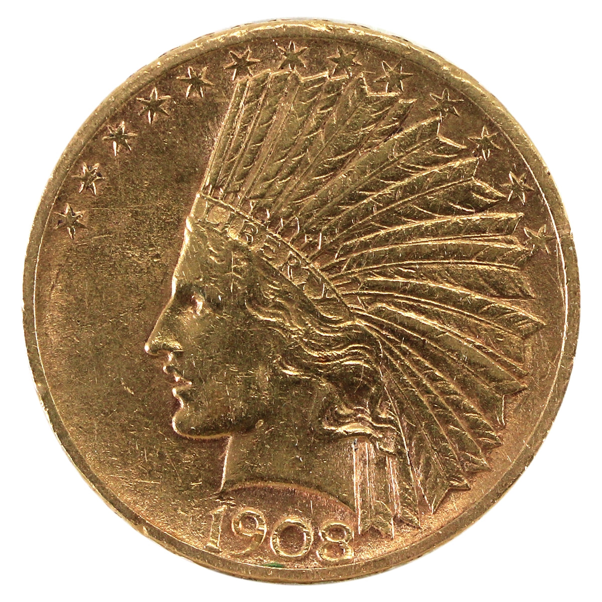 1908 USA Motto $10 Gold Eagle EF-AU (EF45)