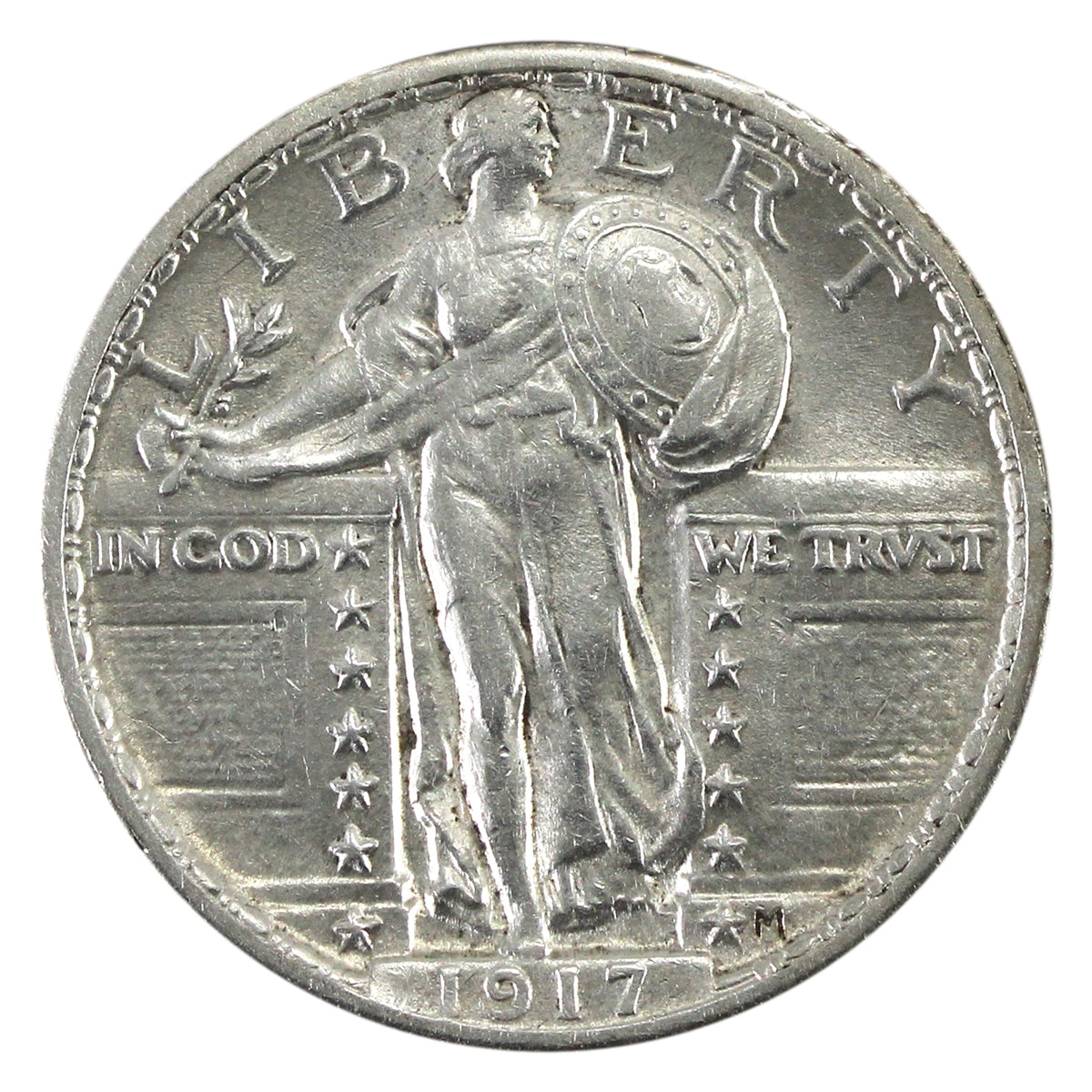1917 Variety 2 USA Quarter Almost Uncirculated (AU50) $
